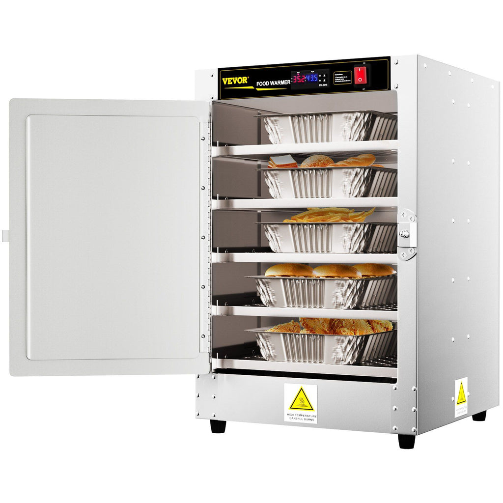 Hot Box Food Warmer, 19"x19"x29" Concession Warmer with Water Tray, Five Disposable Catering Pans, Countertop Pizza, Patty, Pastry, Empanada, Concession Hot Food Hold Tested to UL Standards