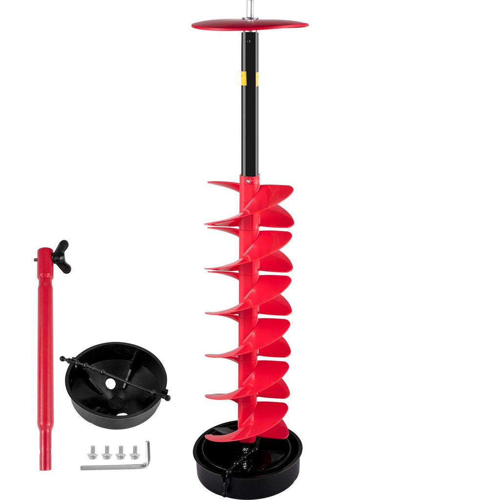 Ice Drill Auger, 8" Diameter Nylon Ice Auger, 39" Length Ice Auger Bit,Auger Drill with 11.8" Extension Rod,Auger Bit w/Drill Adapter,Top Plate & Blade Guard for Ice Fishing Ice Burrowing Red