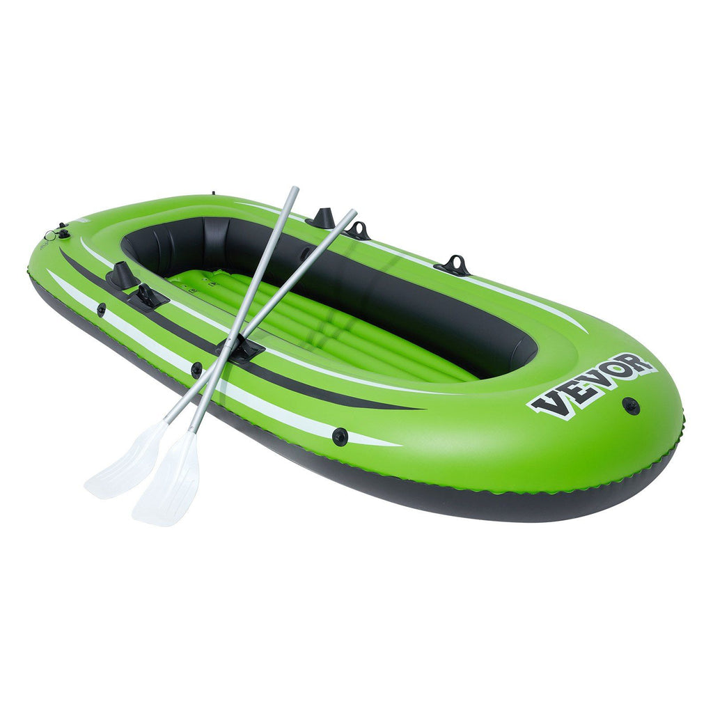 Inflatable Boat, 3-Person Inflatable Fishing Boat, Strong PVC Portable Boat Raft Kayak, 45.6" Aluminum Oars, High-Output Pump, Fishing Rod Holders, and 2 Seats, 750 lb Capacity for Adults, Kids