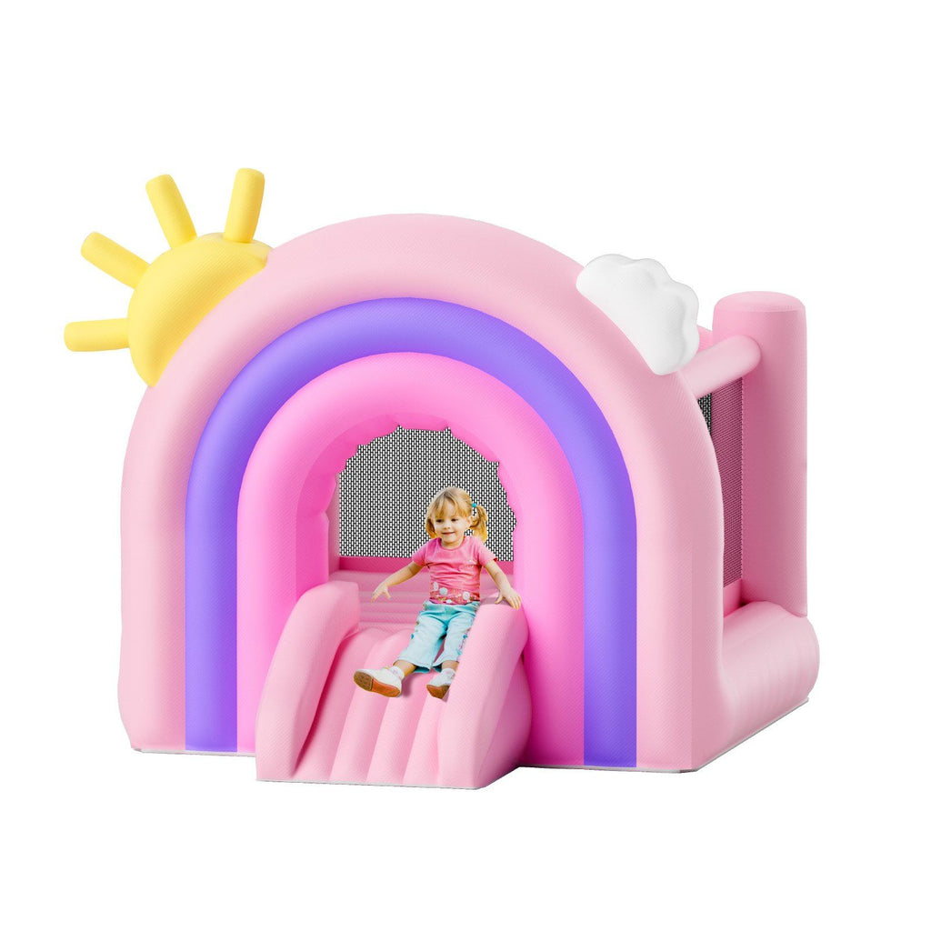 Inflatable Bounce House, Indoor Outdoor Playhouse Trampoline, Kid Jumping Bouncer with Blower, Slide, Storage Bag, Family Backyard Bouncy Castle, for Girls Boys Ages 3–8 Years, 110x91x91 inch
