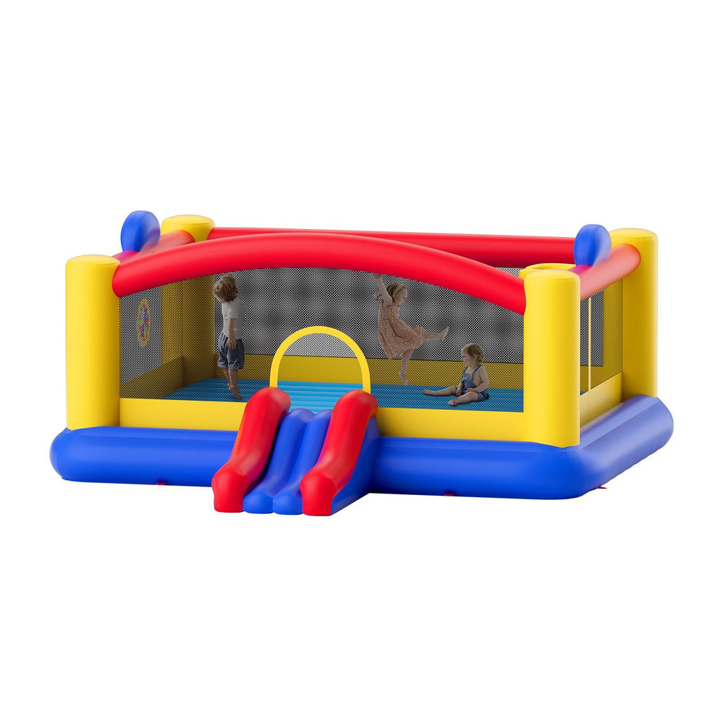 Inflatable Bounce House, Outdoor High Quality Playhouse Trampoline, Jumping Bouncer with Blower, Slide, and Storage Bag, Family Backyard Bouncy Castle, for Kid Ages 3–10 Years, 177x173x80 inch