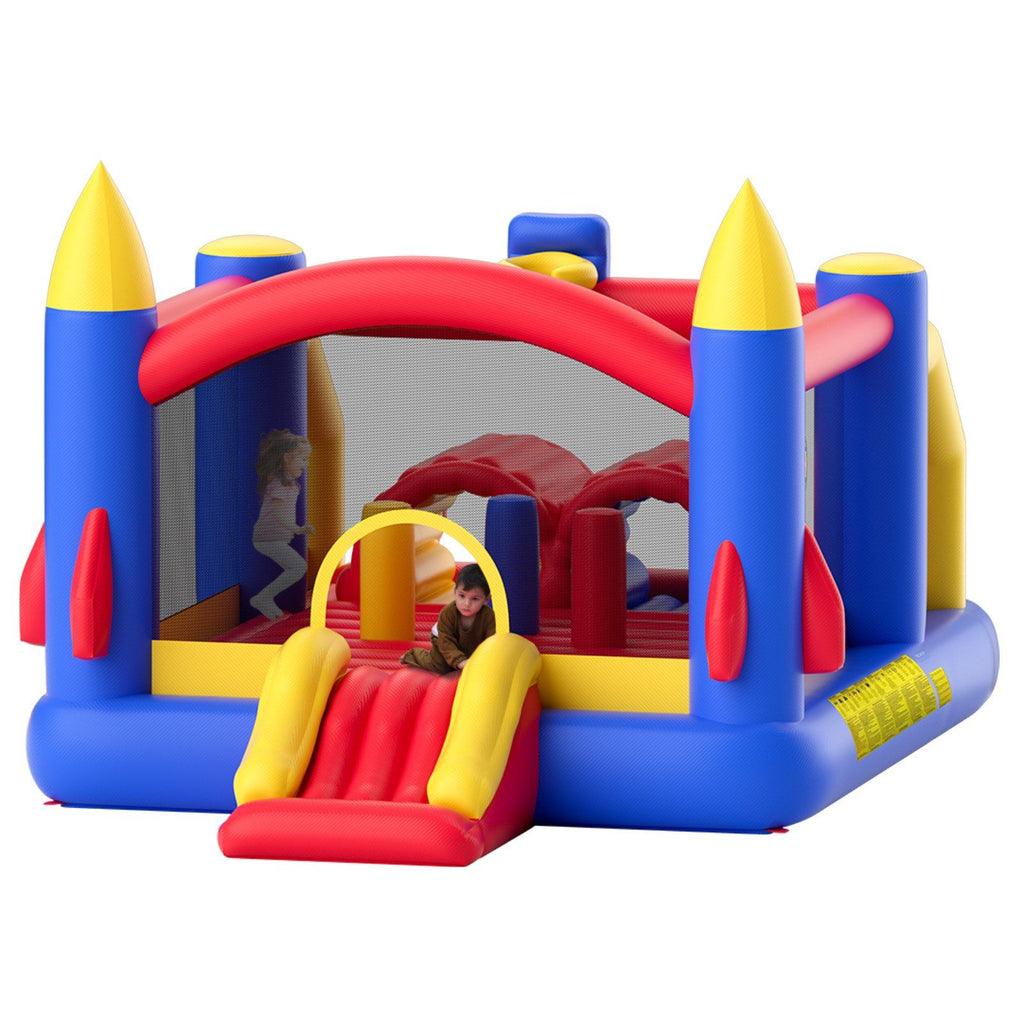 Inflatable Bounce House, Outdoor High Quality Playhouse Trampoline, Jumping Bouncer with Blower, Slide, and Storage Bag, Family Backyard Bouncy Castle, for Kid Ages 3–8 Years, 160x94x96 inch