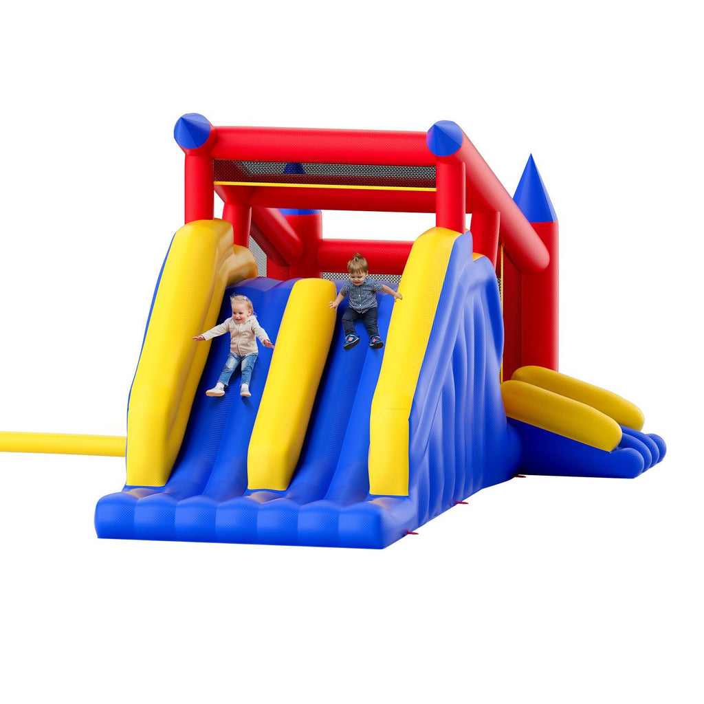 Inflatable Bounce House, Outdoor High Quality Playhouse Trampoline, Jumping Bouncer with Blower, Slide, and Storage Bag, Family Backyard Bouncy Castle, for Kid Ages 3–8 Years, 183x102x92 inch