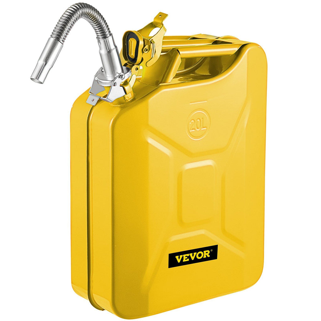 Jerry Fuel Can, 5.3 Gallon / 20 L Portable Jerry Gas Can with Flexible Spout System, Rustproof and Heat-resistant Steel Fuel Tank for Cars Trucks Equipment, Yellow