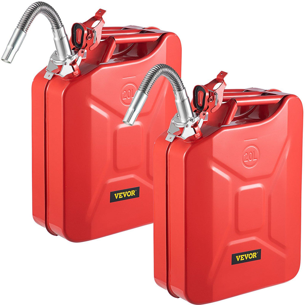 Jerry Fuel Can, 5.3 Gallon / 20 L Portable Jerry Gas Can with Flexible Spout System, Rustproof & Heat-resistant Steel Fuel Tank for Cars Trucks Equipment, 2PCS Red