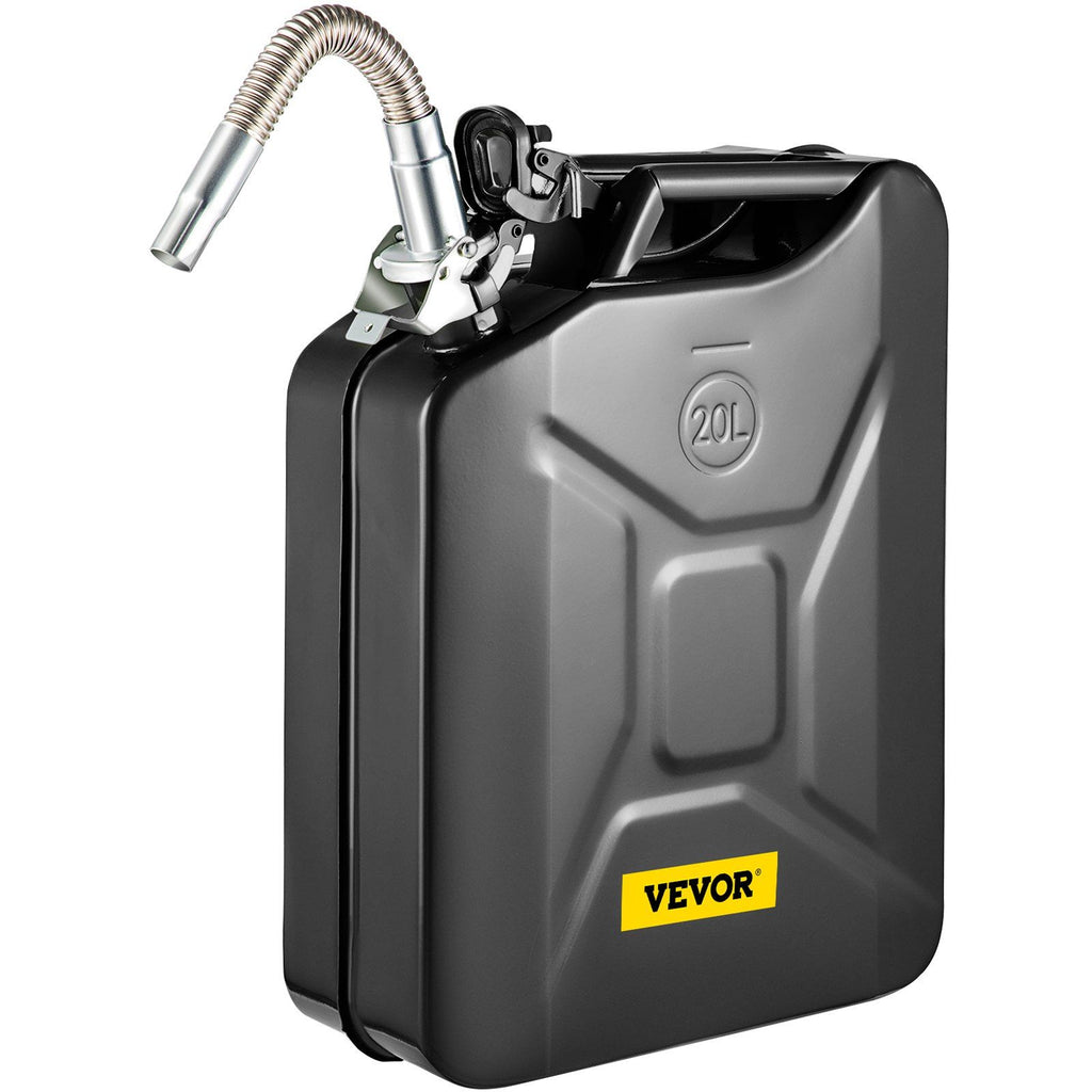 Jerry Fuel Can, 5.3 Gallon / 20 L Portable Jerry Gas Can with Flexible Spout System, Rustproof & Heat-resistant Steel Fuel Tank for Cars Trucks Equipment, Black