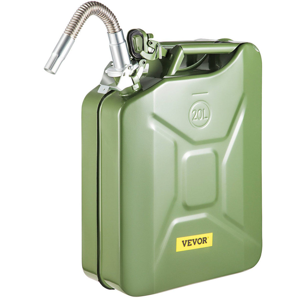 Jerry Fuel Can, 5.3 Gallon / 20 L Portable Jerry Gas Can with Flexible Spout System, Rustproof & Heat-resistant Steel Fuel Tank for Cars Trucks Equipment, Green