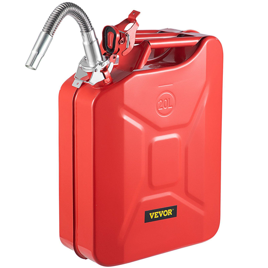 Jerry Fuel Can, 5.3 Gallon / 20 L Portable Jerry Gas Can with Flexible Spout System, Rustproof & Heat-resistant Steel Fuel Tank for Cars Trucks Equipment, Red