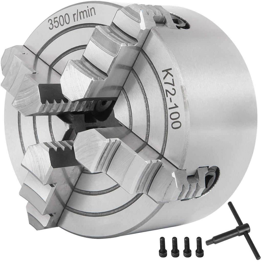 K72-100 Lathe Chuck 4 Inch 4-Jaw,Lathe Chuck Independent Reversible Jaw,Metal Lathe Chuck Turning Machine Accessories,for Lathes Machine