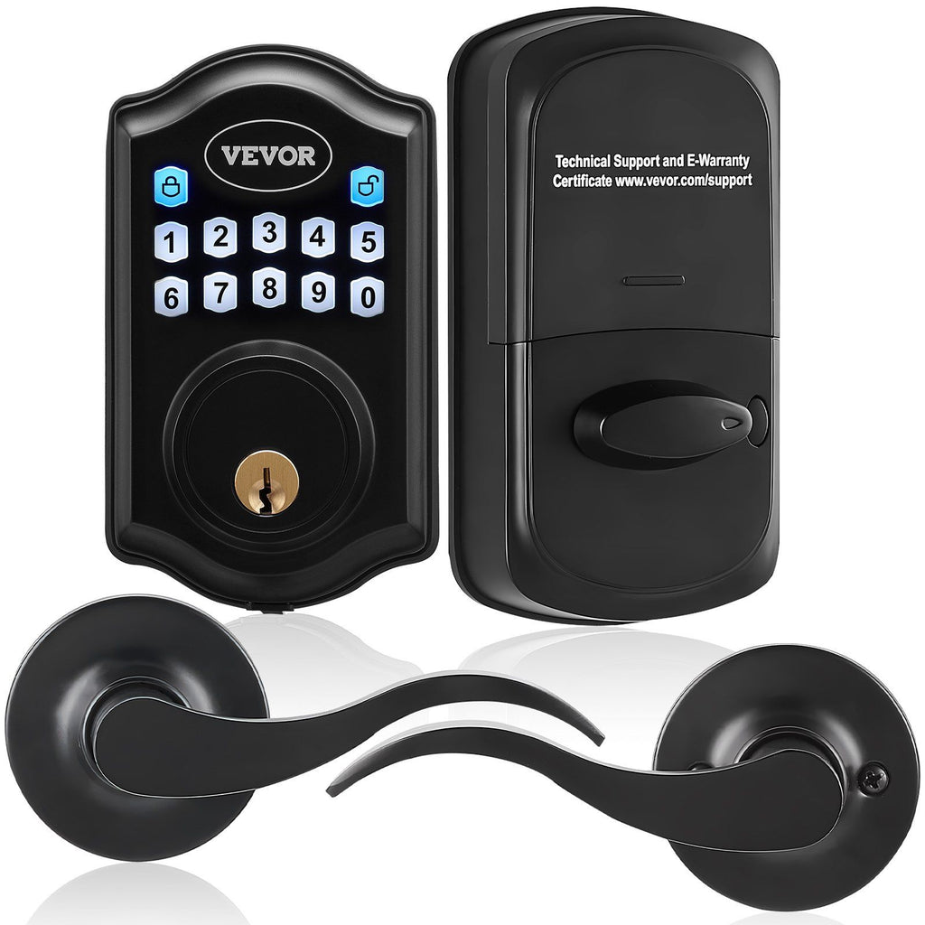 Keyless Entry Door Lock with Handle, Electronic Keypad Entry Lever, Password and Key Unlock Combination Door Lock, Auto-Locking Keypad Door Lock with Deadbolt for Front Door, Matte Black