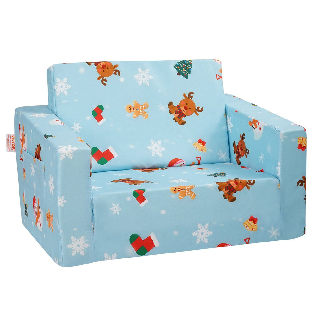 Kids Christmas Couch, 2-in-1 Toddler Chairs Comfy, Toddler Couch Sofa Bed Fold Out, Convertible Sofa to Lounger, Kids Chair Seat Playroom Furniture for Kids Girls & Boys, Sky Blue
