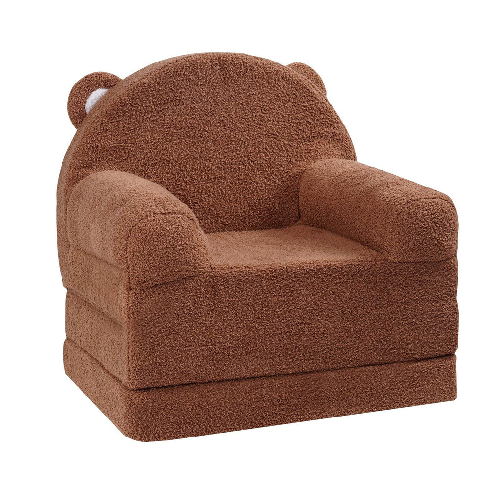 Kids Couch, 2-in-1 Toddler Chairs Comfy, Toddler Couch Sofa Bed Fold Out, Convertible Sofa to Lounger, Kids Chair Seat Playroom Furniture for Kids Girls & Boys, Brown