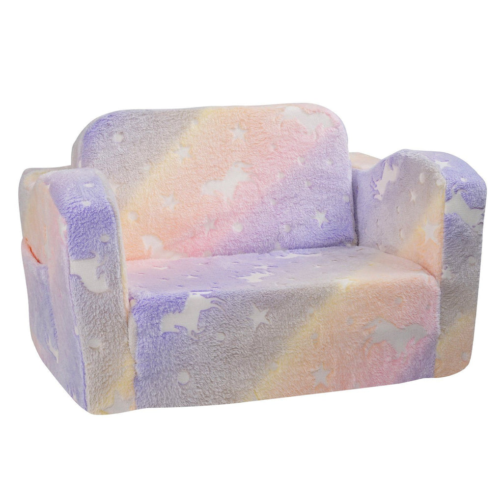 Kids Couch, 2-in-1 Toddler Chairs Comfy, Toddler Couch Sofa Bed Fold Out, Convertible Sofa to Lounger, Kids Chair Seat Playroom Furniture for Kids Girls & Boys, Rainbow