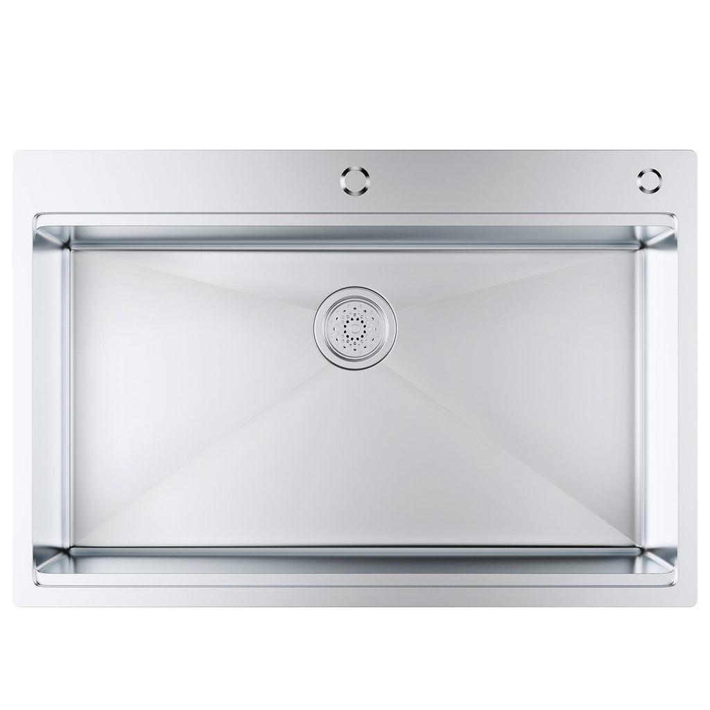 Kitchen Sink, 304 Stainless Steel Drop-In Sinks, Top Mount Single Bowl Basin with Ledge and Accessories, Household Dishwasher Sinks for Workstation, RV, Prep Kitchen, and Bar Sink, 33 inch