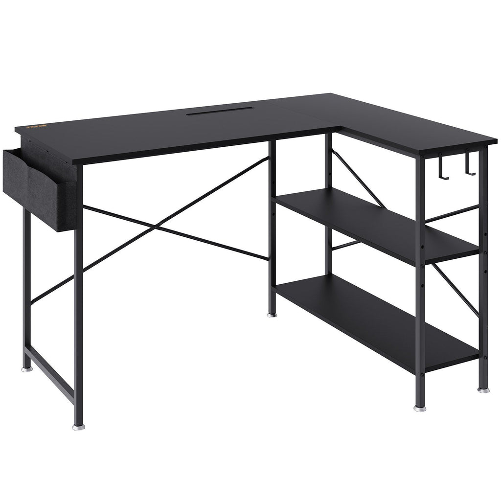 L Shaped Computer Desk, 47'' Corner Desk with Storage Shelves, Bag, Phone Slot, and Headphone Hook, Work Desk Gaming Desk for Home Office Workstation, Black
