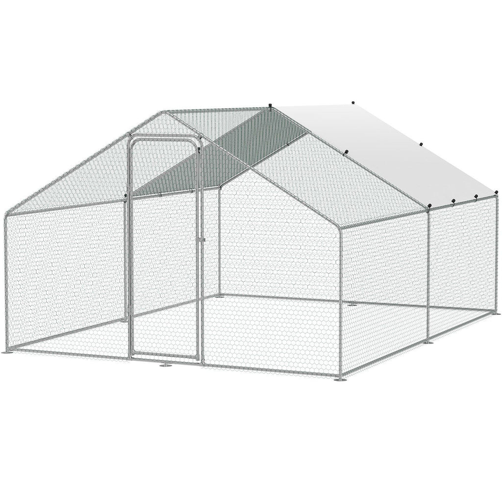 Large Metal Chicken Coop, 9.8x12.9x6.5 ft Walk-in Chicken Runs for Yard with Cover, Spire Roof Hen House with Security Lock for Outdoor and Backyard, Farm, Duck Rabbit Cage Poultry Pen