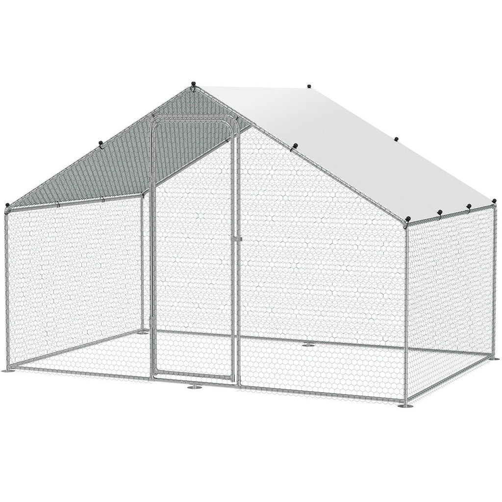 Large Metal Chicken Coop, 9.8x6.5x6.5ft Walk-in Chicken Run with Waterproof Cover, Spire Roof Hen House with Security Lock for Outdoor and Backyard, Farm, Duck Rabbit Cage Poultry Pen