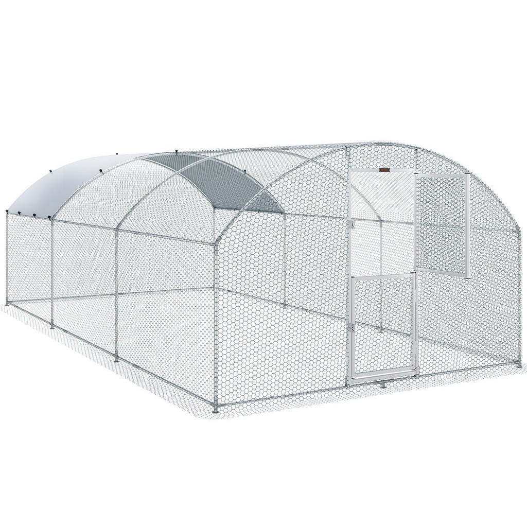 Large Metal Chicken Coop with Run, 19.7x9.8x6.6ft, Walkin Poultry Cage for Yard with Waterproof Cover, Dome Roof Large Poultry Cage for Hen House, Duck and Rabbit, Silver