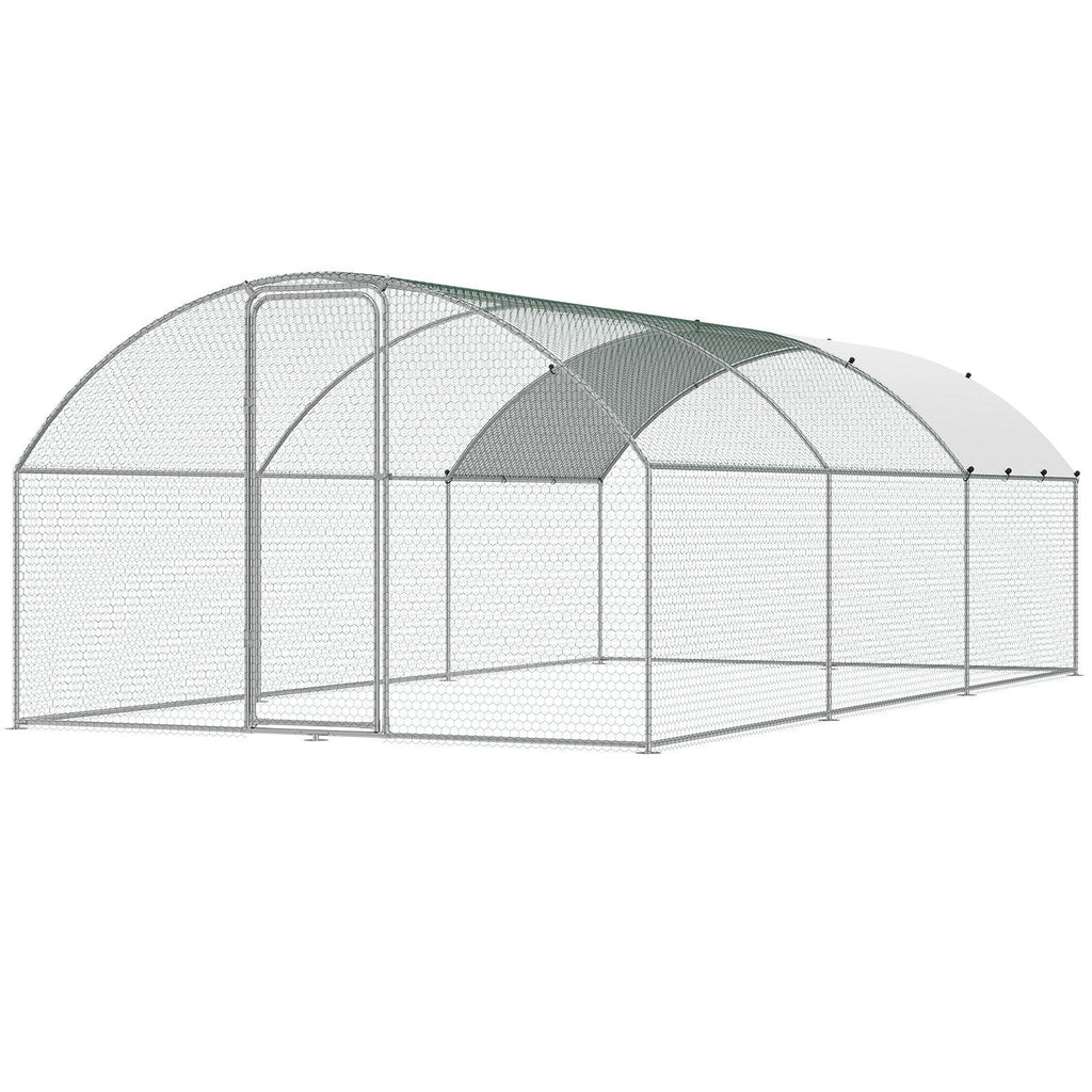 Large Metal Chicken Coop with Run, 9.8x19.3x6.5 ft Walk-in Chicken Runs for Yard with Cover, Doom Roof Hen House with Security Lock for Outdoor and Backyard, Farm, Duck Rabbit Cage Poultry Pen