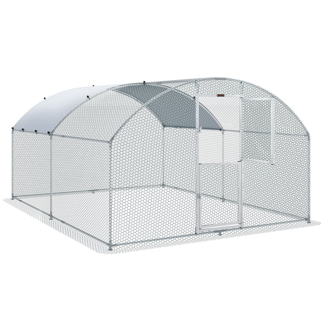 Large Metal Chicken Coop with Run, Walkin Chicken Coop for Yard with Waterproof Cover, 13.1 x 9.8 x 6.6 ft, Dome Roof Large Poultry Cage for Hen House, Duck Coop and Rabbit Run, Silver