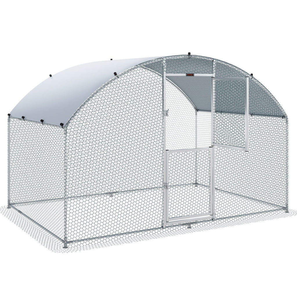 Large Metal Chicken Coop with Run, Walkin Chicken Coop for Yard with Waterproof Cover, 6.6 x 9.8 x 6.6 ft, Dome Roof Large Poultry Cage for Hen House, Duck Coop and Rabbit Run, Silver