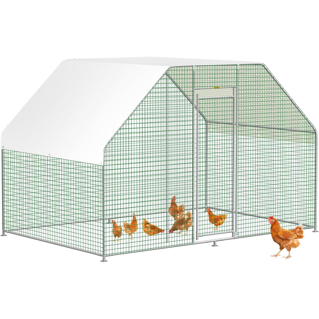 Large Metal Chicken Coop with Run, Walkin Chicken Run for Yard with Waterproof Cover, Outdoor Poultry Cage Hen House, 6.5x9.8x6.5ft Large Space for Duck Coops and Rabbit Runs, Silver