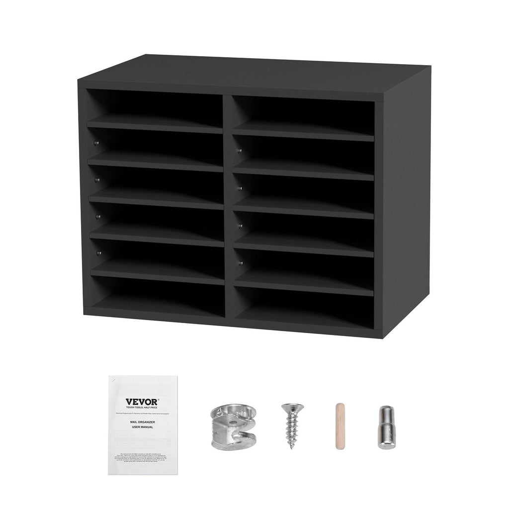 Literature Organizers, 12 Compartments Office Mailbox with Adjustable Shelves, Wood Literature Sorter 20.4x12x16.1 inches for Office, Home, Classroom, Mailrooms Organization, EPA Certified Grey