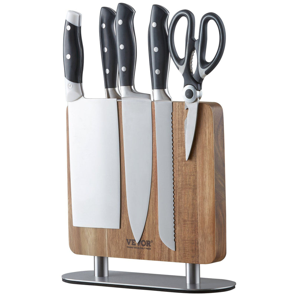 Magnetic Knife Block, 10 inch Home Kitchen Knife Holder, Double Sided Magnetic Knife Stand, Multifunctional Storage Acacia Wood Knives Rack, Cutlery Display Organizer for Knives, Utensils, Tools