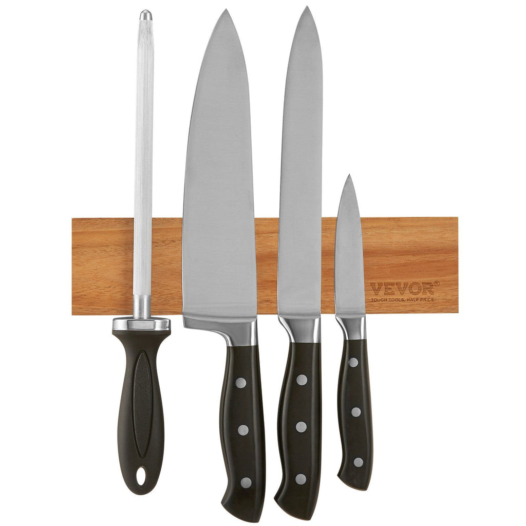 Magnetic Knife Holder with Enhanced Strong Magnet, 10" No Drilling Knife Strips Organizer for Wall, Multifunctional Storage Acacia Wood Knives Rack, Knife Bar for Kitchen Knives, Utensils, Tools