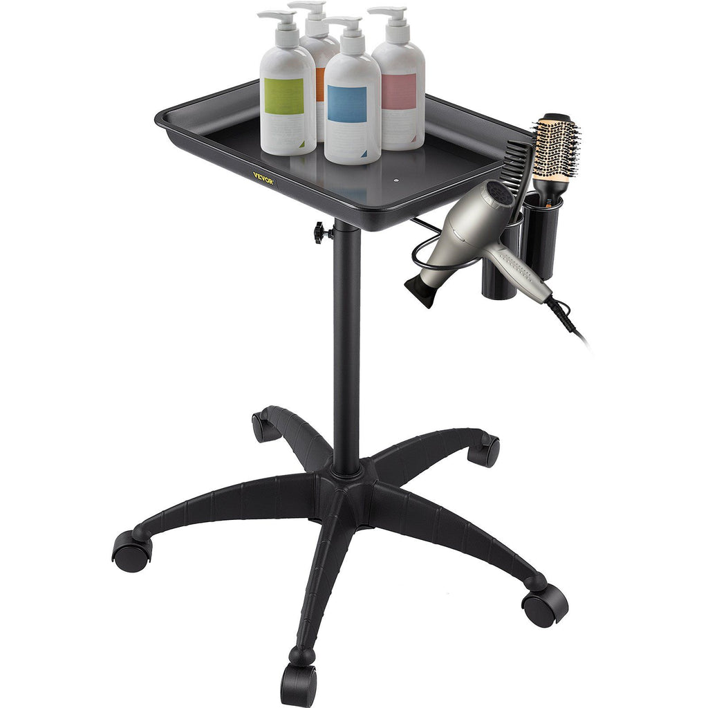 Mayo Stand Medical Tray, Height Adjustable Stainless Steel Salon Tray Easy Assemble Tattoo Cart Lab Tray with 2 Cups & 1 Metal Ring for SPA Clinic Personal Care Lab Hospital Dentistry, Black