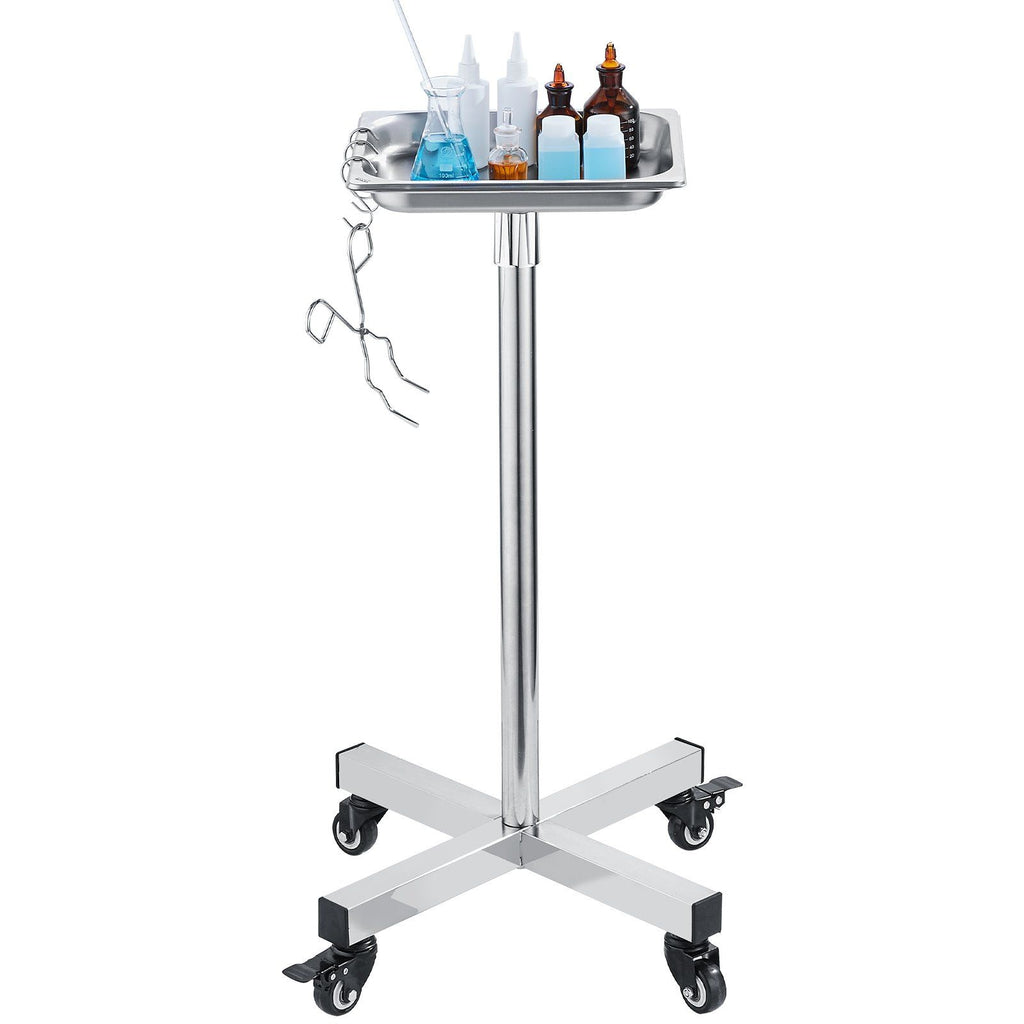 Mayo Stand, Stainless Steel Mayo Tray, Load Capacity up to 36 lbs, Adjustable Height 31.9"-55", Medical Tray on Wheels with Removable Tray for Spa, Salon, Clinic, Personal Care