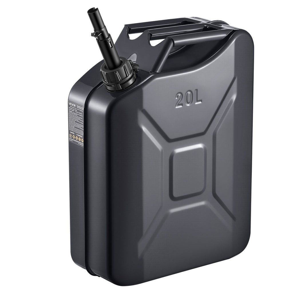 Metal Fuel Container, 5.3 Gallon, Fuel Jerry Can with Spout and Comfort Handle, 6 L/min Max Flow Rate, Leakproof & Corrosion-resistant Metal Gas Tank Most Cars Motorcycle ATV UTV, Black