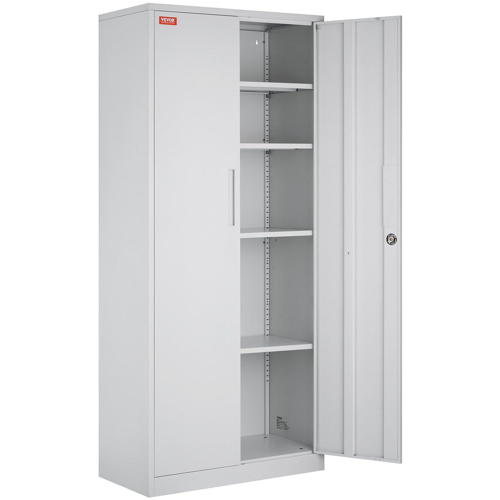 Metal Storage Cabinet, Steel Locking Storage Cabinet with 2 Magnetic Doors and 4 Adjustable Shelves, 71'' Metal Cabinet 200 lbs Capacity per Shelf with 3 Keys, for Garage, Office, Home, White