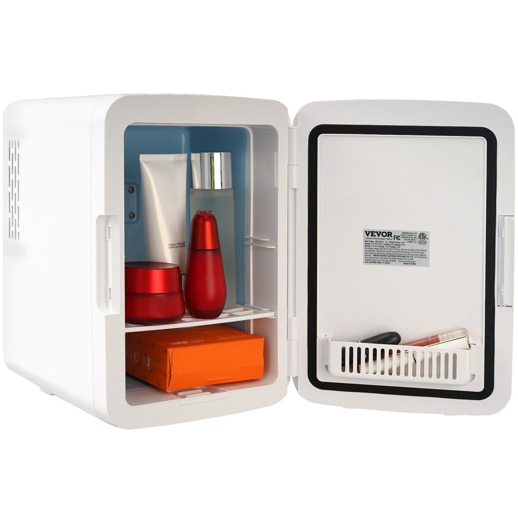 Mini Fridge,10L/12 Can Luxury Skin Care Refrigerator, Small Beverage Fridges for Bedroom Office Dorm Car Travel, AC/DC Cooler & Heat for Foods, Drink, Breast Milk Storage & Chill, White