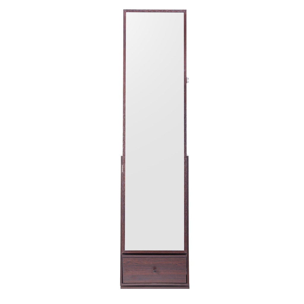 Mirror Jewelry Cabinet 360° Swivel Standing Mirror with Storage Brown