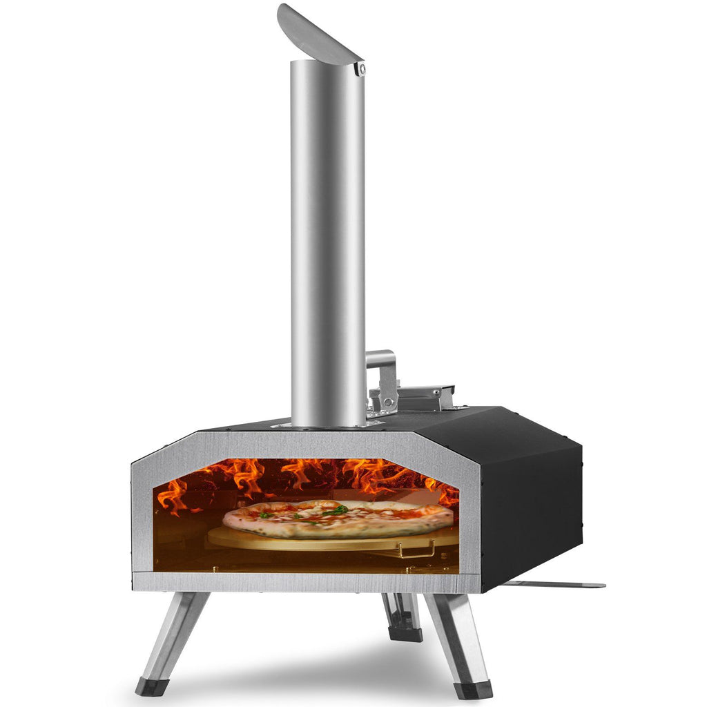 Multi-fuel Outdoor Pizza Oven, 12 inch Wood Fired & Gas Pizza Maker with Rotating Pizza Stone, Propane Pellet Dual Fuel Pizza Grill for Backyard, Portable Pizza Ovens for Outside, CSF Certified