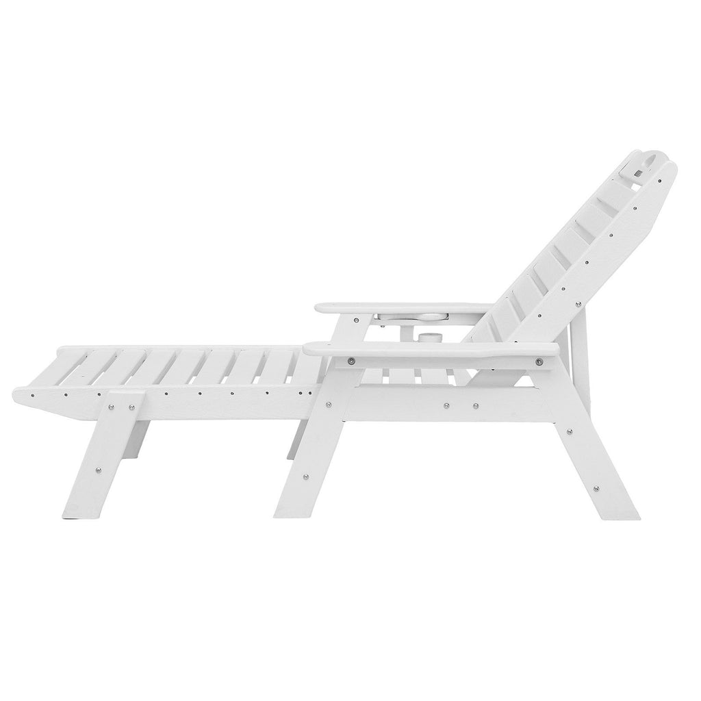 Outdoor Chaise Lounge Chair Adjustable Patio Reclining Bench Lounger White