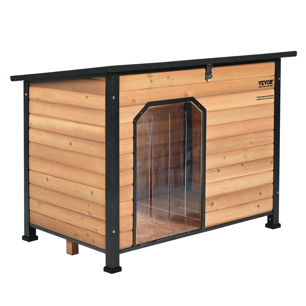 Outdoor Dog House, Waterproof Insulated Dog House with Elevated Floor, Anti-Bite Wood Dog House Outdoor Iron Frame, Open Roof, for Medium to Large Dogs
