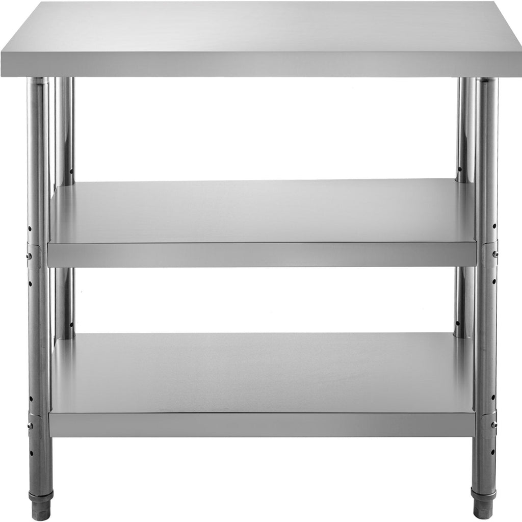 Outdoor Food Prep Table, 36x18x34 inch Commercial Stainless Steel Table, 2 Adjustable Undershelf BBQ Prep Table, Heavy Duty Kitchen Work Table, for Garage, Home, Warehouse, and Kitchen Silver
