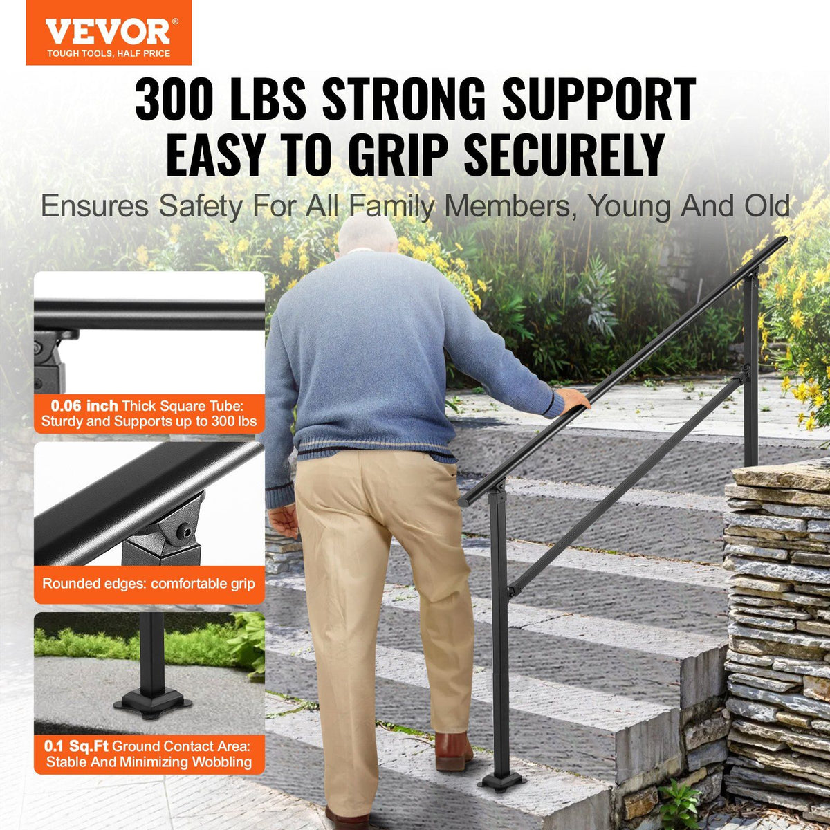 Vip Railing VEVOR Outdoor Stair Railing, Fits for 0-5 Steps Transitional Wrought ...