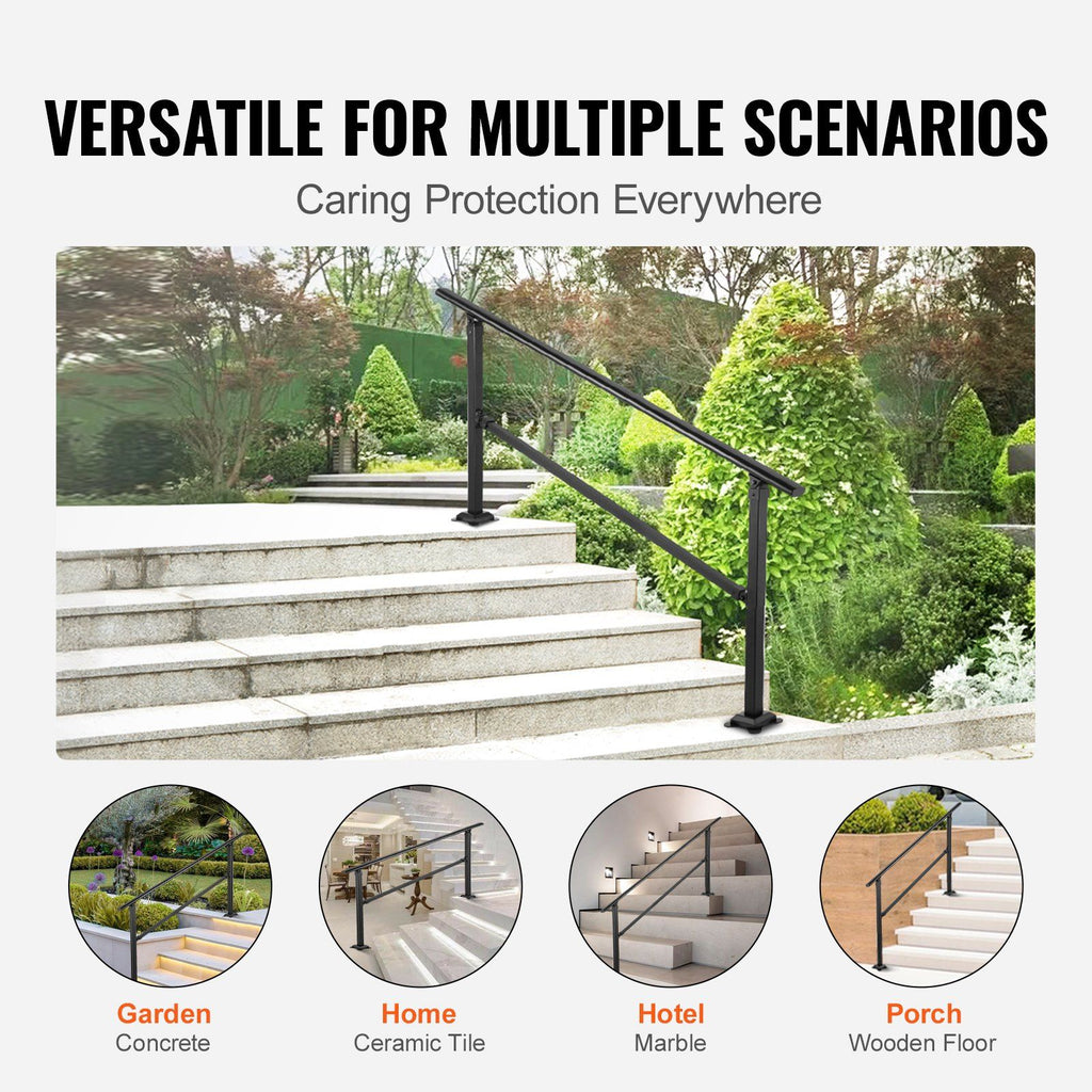VEVOR Outdoor Stair Railing, Fits for 0-5 Steps Transitional Wrought ...