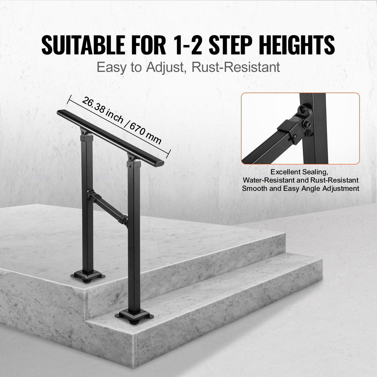 Vip Railing VEVOR Outdoor Stair Railing, Fits for 1-2 Step Transitional Wrought ...