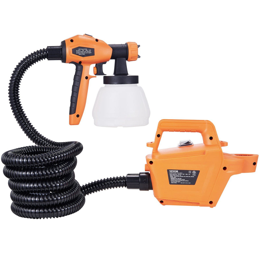 Paint Sprayer, 500W Electric Spray Paint Gun with 10FT Air Hose, 1300ml Container and 3 Spray Patterns, 4 Nozzles, HVLP Spray Gun for House Painting Home Interior & Exterior Walls, Fence
