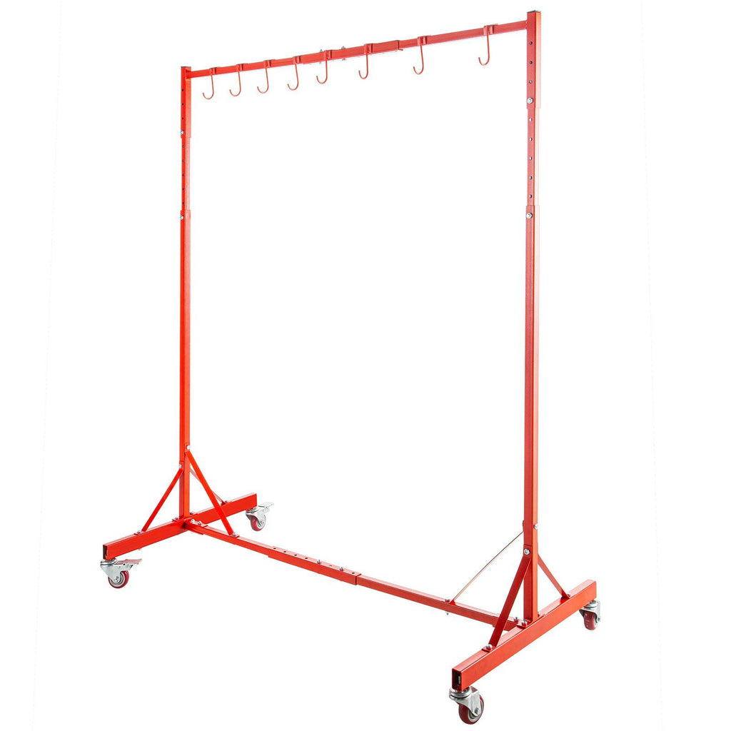 Painting Rack 5ft-7ft Adjustable Height, Automotive Paint Stand 8 Hooks, Auto Body Stand for Hoods Doors, Painting Drying Rack w/ 4 Swiveling Wheels, Paint Rack Stand, Automotive Tool, Red