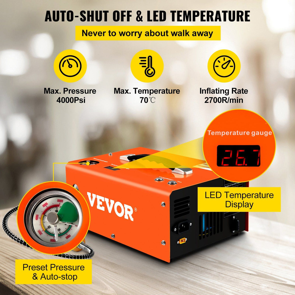 VEVOR PCP Air Compressor, 4000PSI Portable PCP Compressor, 24V DC 110V ...
