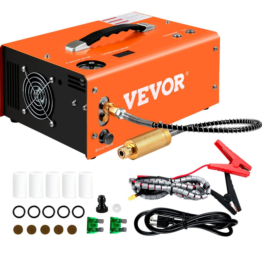 PCP Air Compressor, 4000PSI Portable PCP Compressor, 24V DC 110V/220V AC PCP Compressor Auto-stop, w/Built-in Adapter and Cooling Fan System