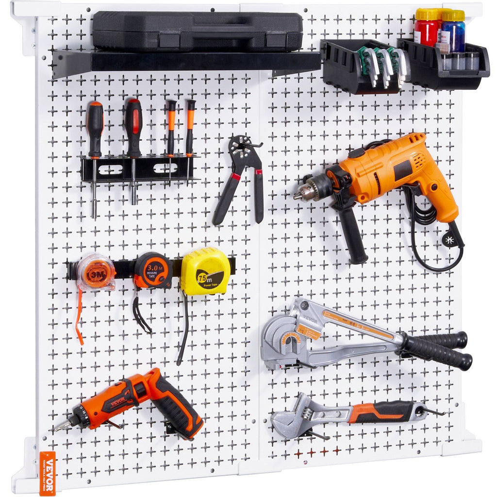 Pegboard Wall Organizer 32" x 32", 330LBS Loading Garage Metal Pegboard Organizer Wall Mount, 25PCS Tool Storage Kit with 2 Peg Boards, Hooks, Storage Bins, Shelf Racks for Warehouse Garage Shop