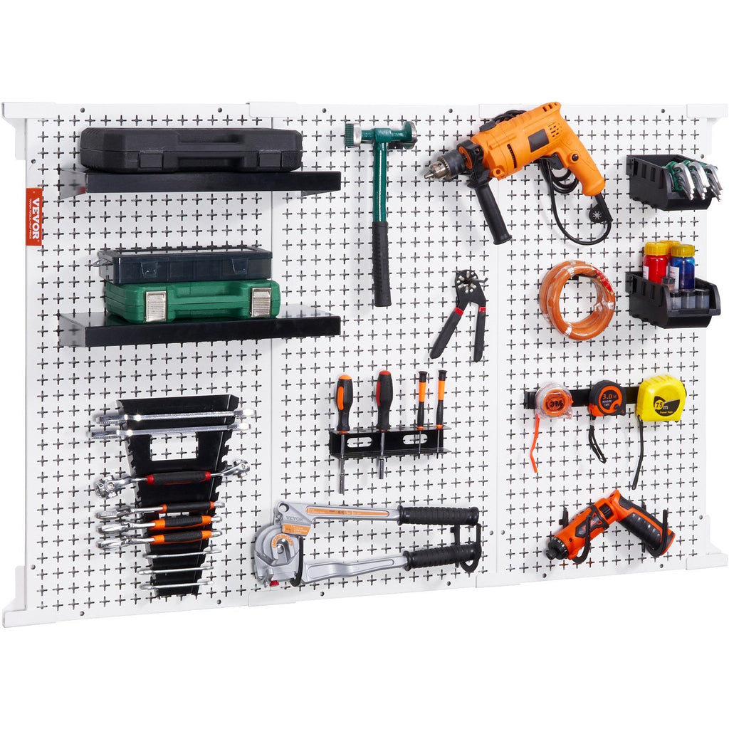 Pegboard Wall Organizer 48" x 32", 495LBS Loading Garage Metal Pegboard Organizer Wall Mount, 37PCS Tool Storage Kit with 3 Peg Boards, Hooks, Storage Bins, Shelf Racks for Warehouse Garage Shop