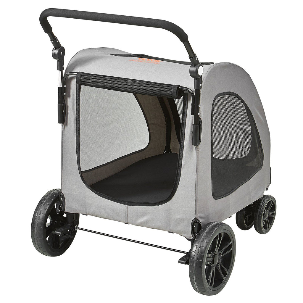 Pet Stroller, 4 Wheels Dog Stroller Rotate with Brakes, 160lbs Weight Capacity, Puppy Stroller with Breathable Mesh Windows and Height-Adjustable Height, for Medium and Large Dogs, Dark Grey