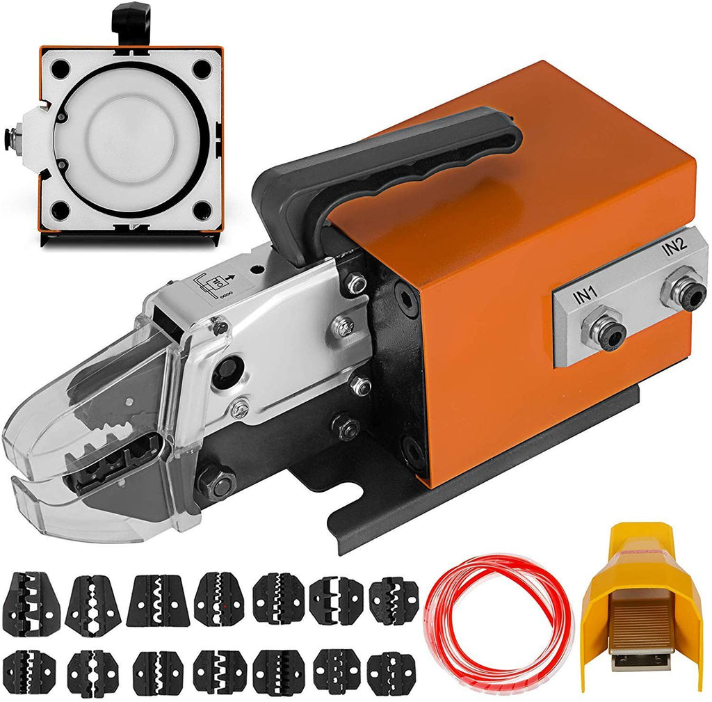 Pneumatic Crimping Tool Am-10, Air Powered Wire Terminal Crimping Machine Crimping Up To 16mm2, Pneumatic Crimper Plier Machine with 15 Sets Of Dies for Many Kinds of Terminals